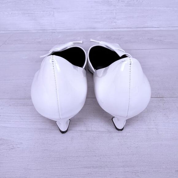 Zara Pointed Toe Patent Leather Pumps Kitten Heels Size 8 White Bow Detail - Picture 6 of 15